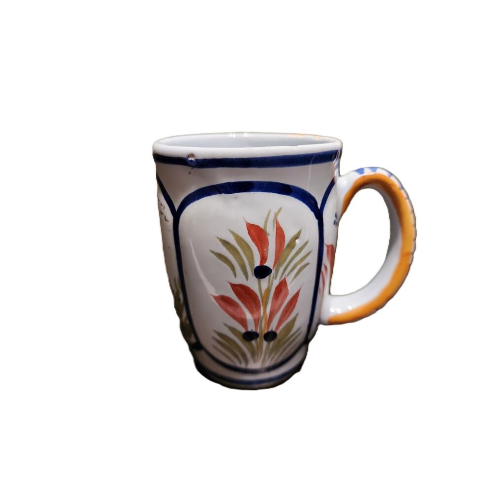 Pair of Vintage Coffee Mugs French Quimper Authentic Coffee Blue Mistral Breton